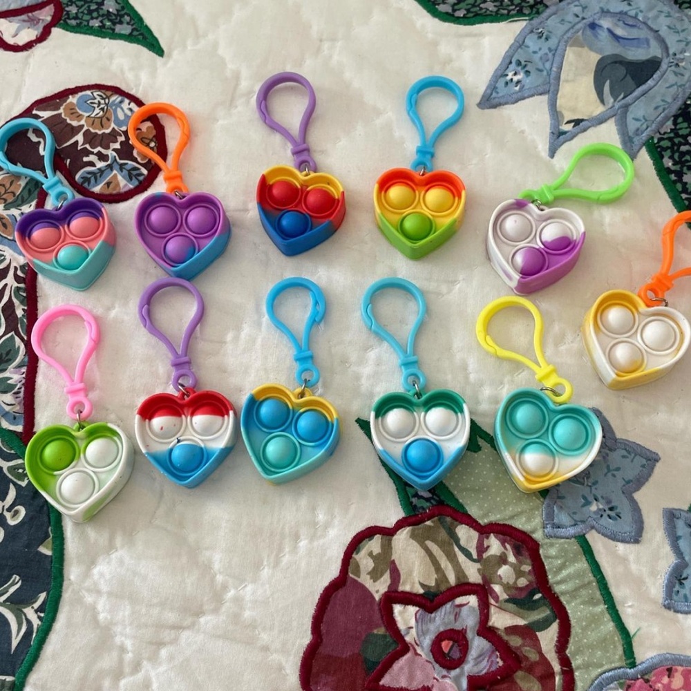 Heart-Shaped Pop Fidget Keychain Set - Multicolor Bundle of 11 - Picture 1 of 4
